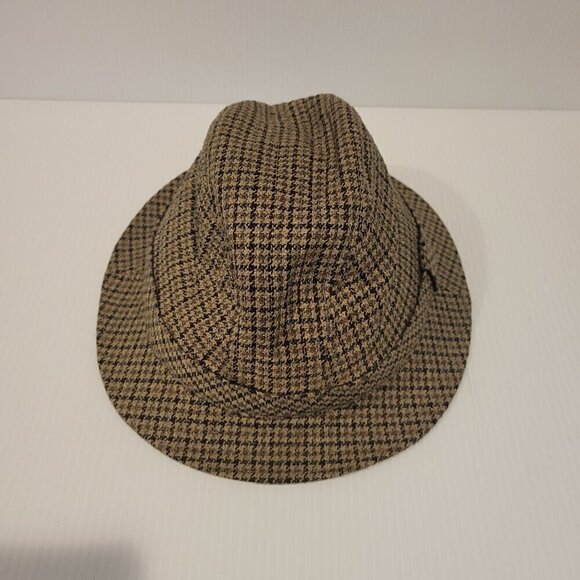 Vintage Scala Houndstooth Tweed Fedora Hat Wool Size Medium Beige Dark Brown - Picture 6 of 11